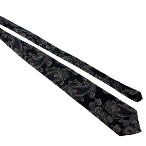 Hunting Horn Mens Paisley Silk Necktie Black & Multicolor Design 58" Long